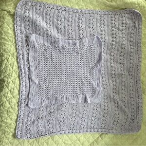 Handmade Lilac Crochet Knit Baby Blanket Set with Matching Car Seat Blanket